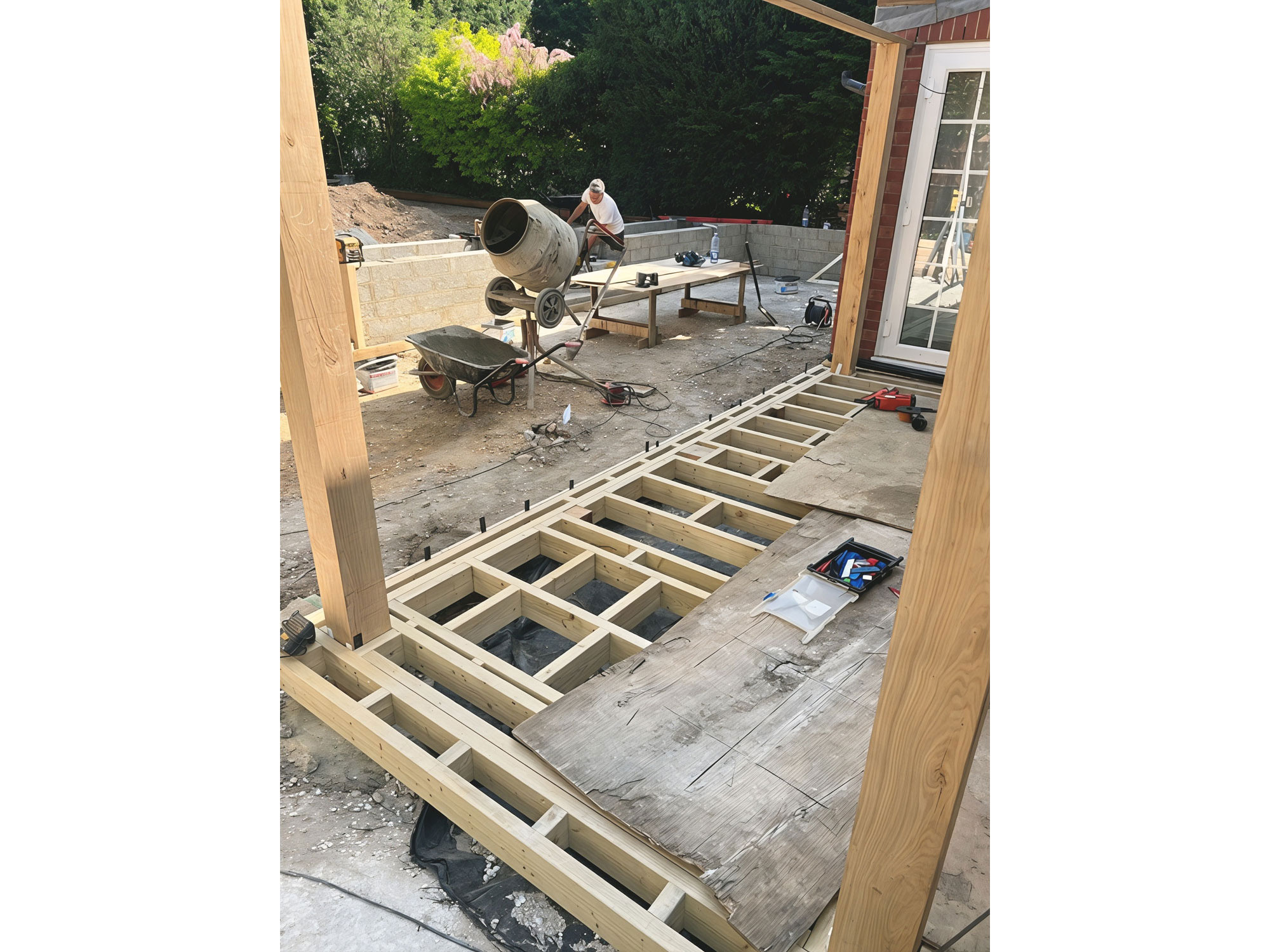 Premium garden design and landscaping incorporating porcelain tiles and composite decking