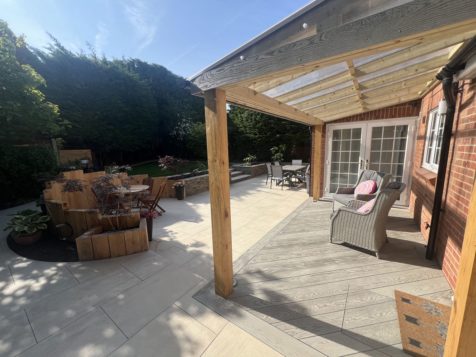 Beautiful landscaped garden with Millboard decking and high quality porcelain patio paving