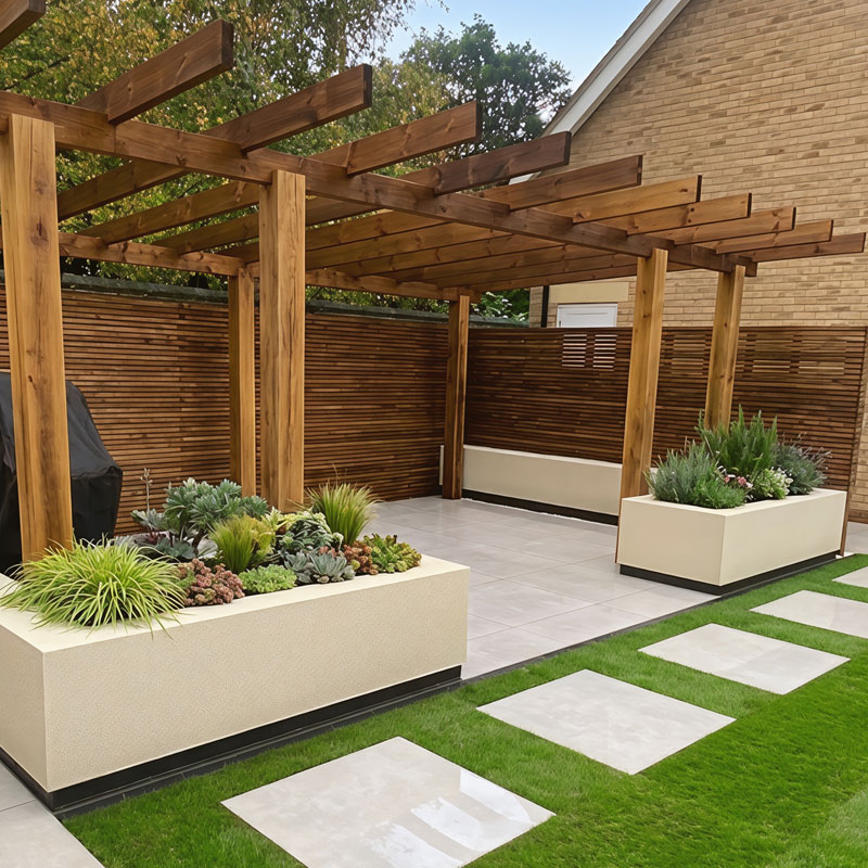 Garden planters and pergola