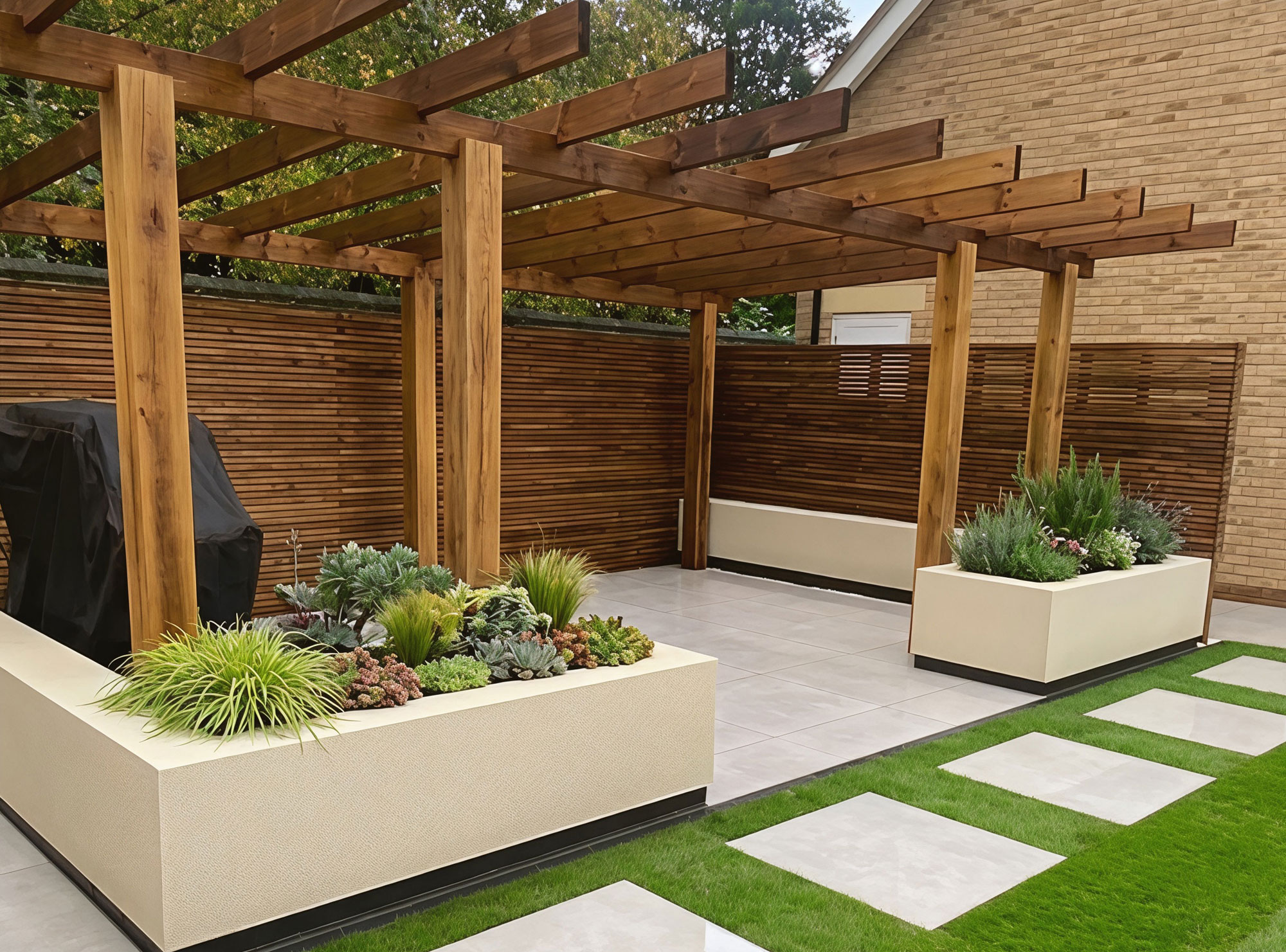 Garden planters and pergola