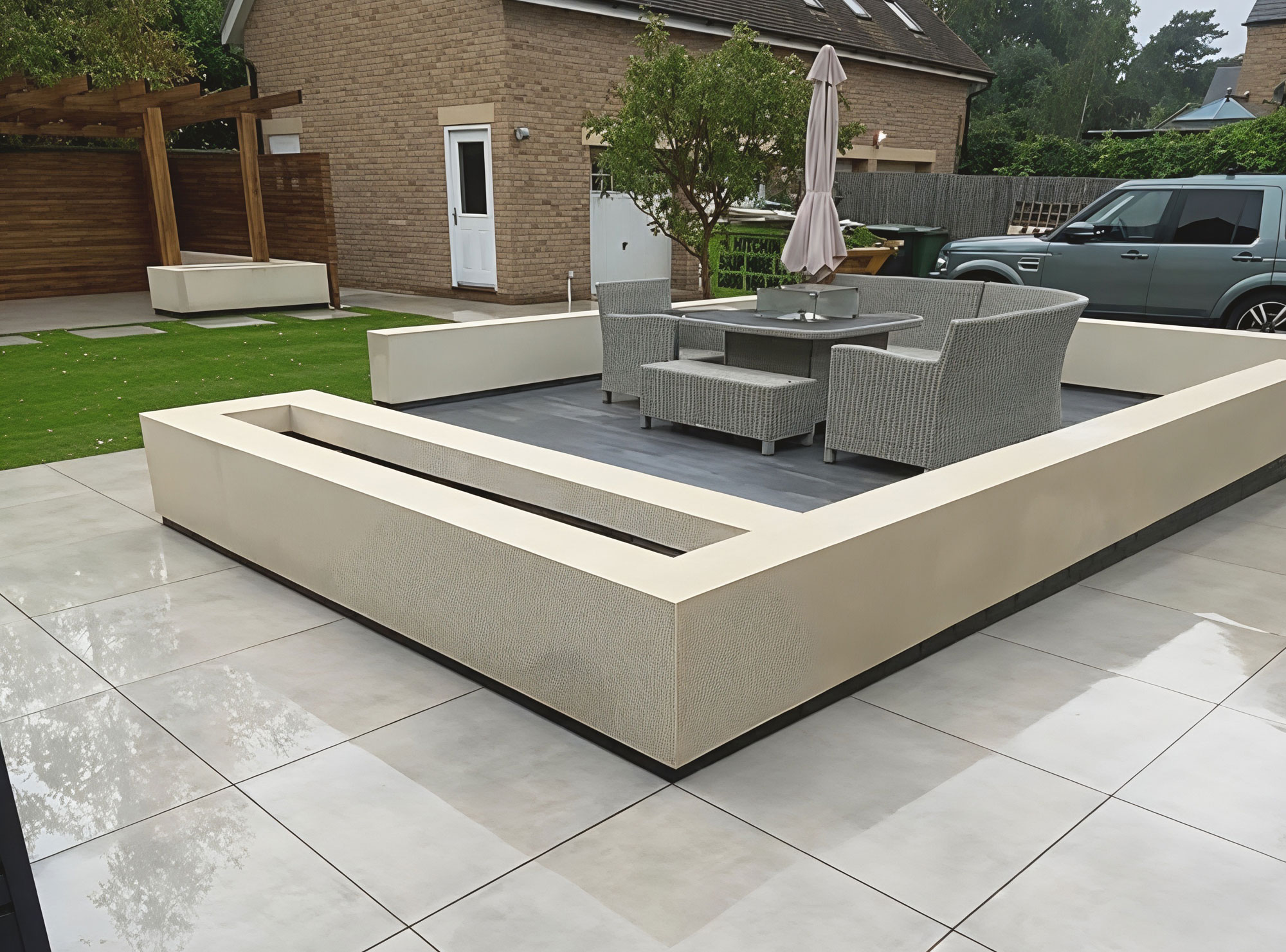 Garden planters and pergola